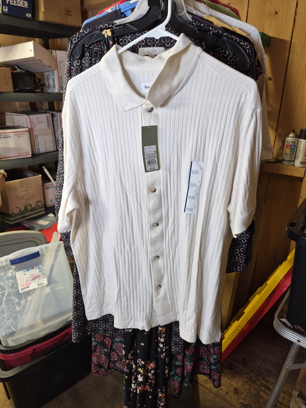 Goodfellow & Co Ivory Ribbed Short-Sleeve Button-Up Shirt Bin 55